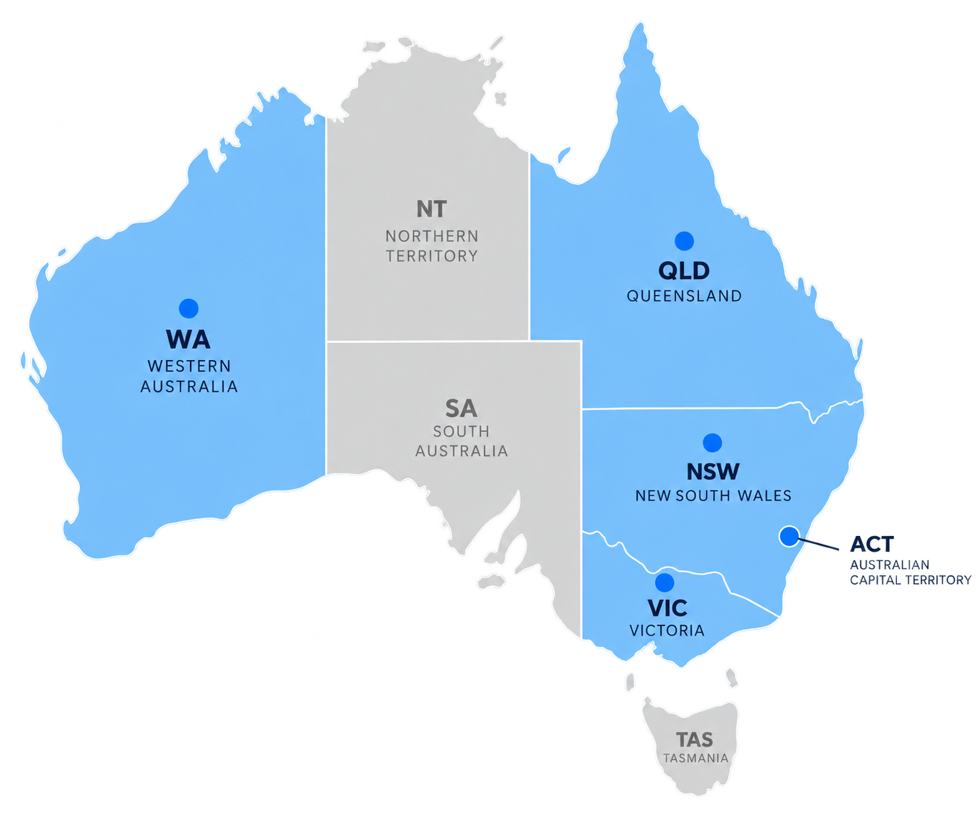Engineering registration shown on map of Australia dividing the country into states and territories.