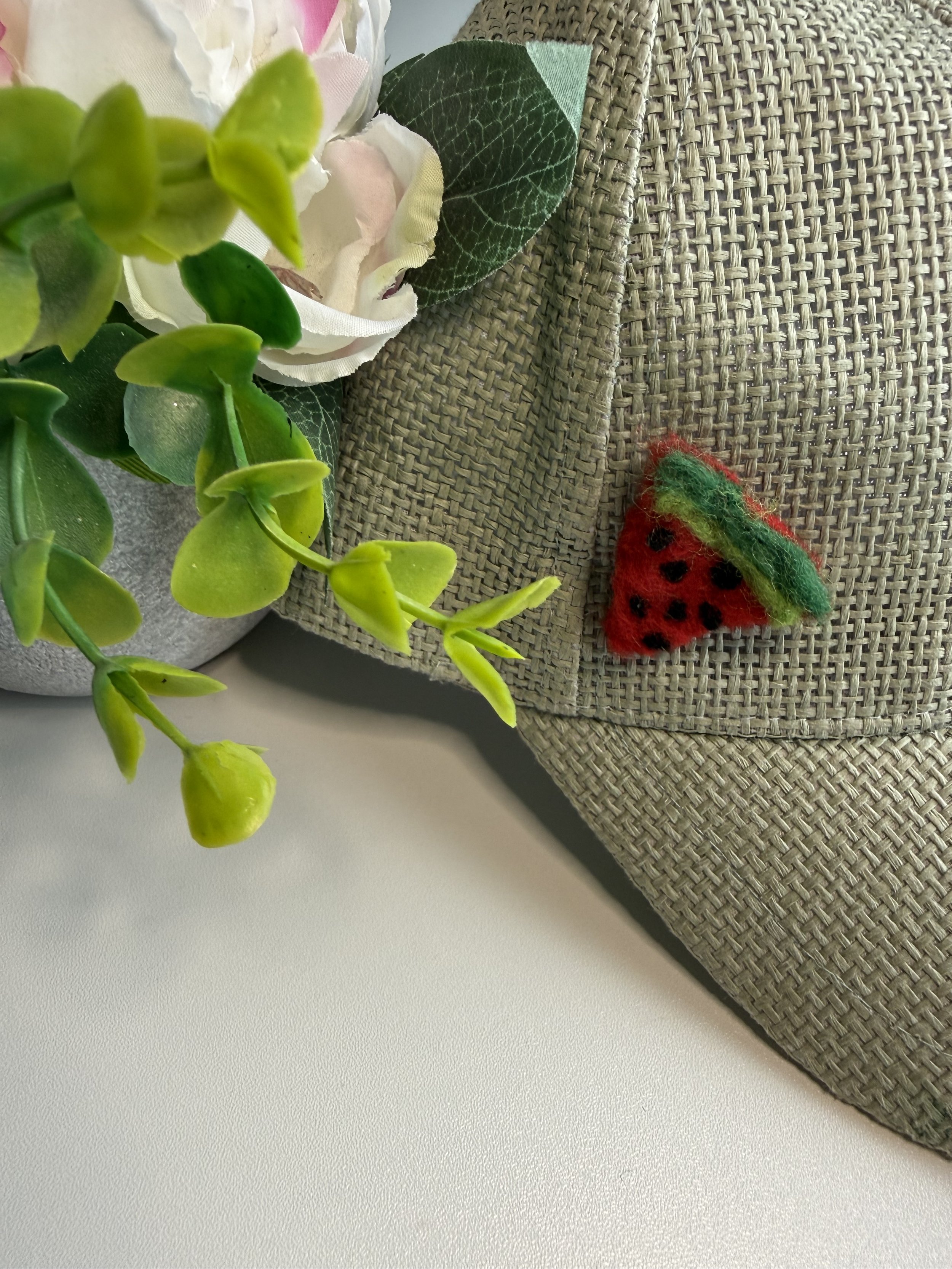 Felted watermelon pin