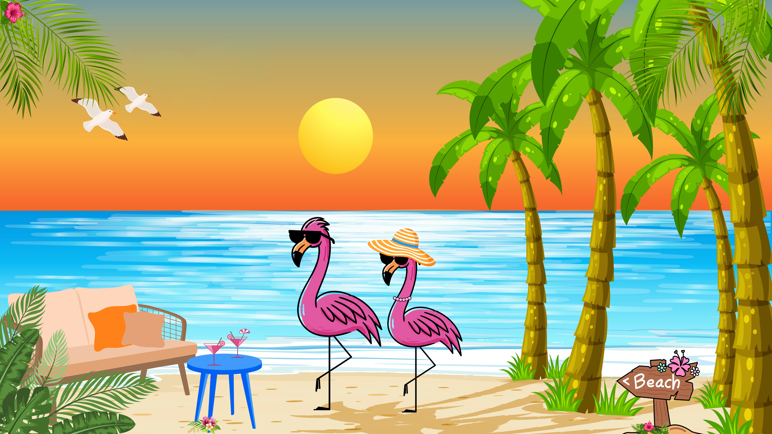 No Shoes Vacation Company Flamingos on the beach