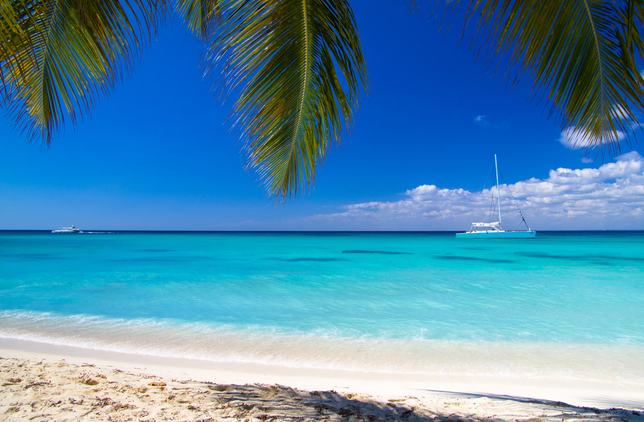 Caribbean beach with white sand and crystal blue water