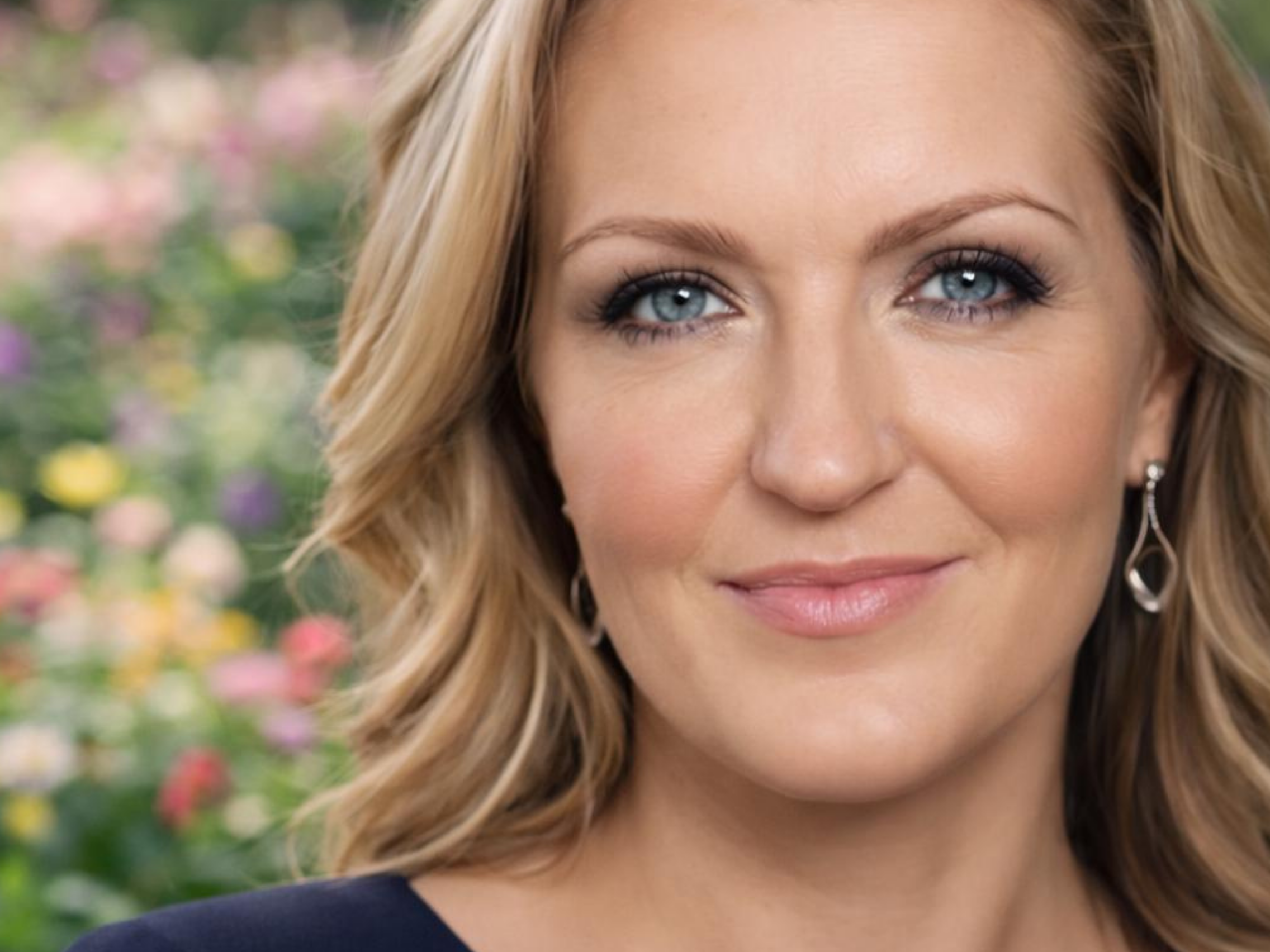 Photo of Melinda, a female travel agent taken outdoors with flowers in the background