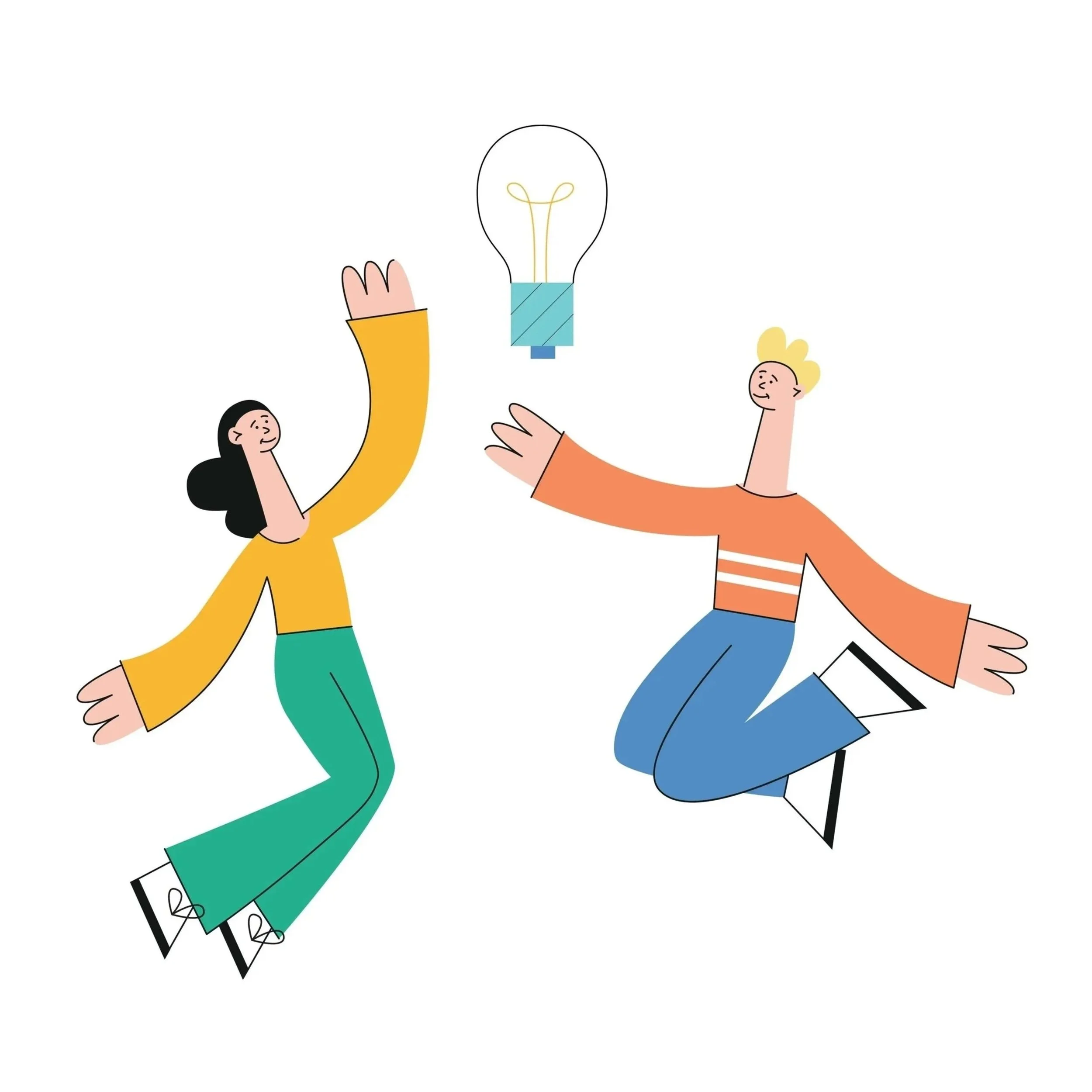 Illustration of two people with a lightbulb between them.