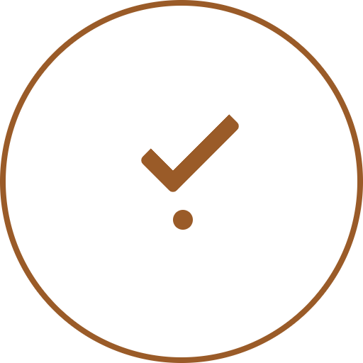 A clock face with a brown check mark in place of the clock's hands.
