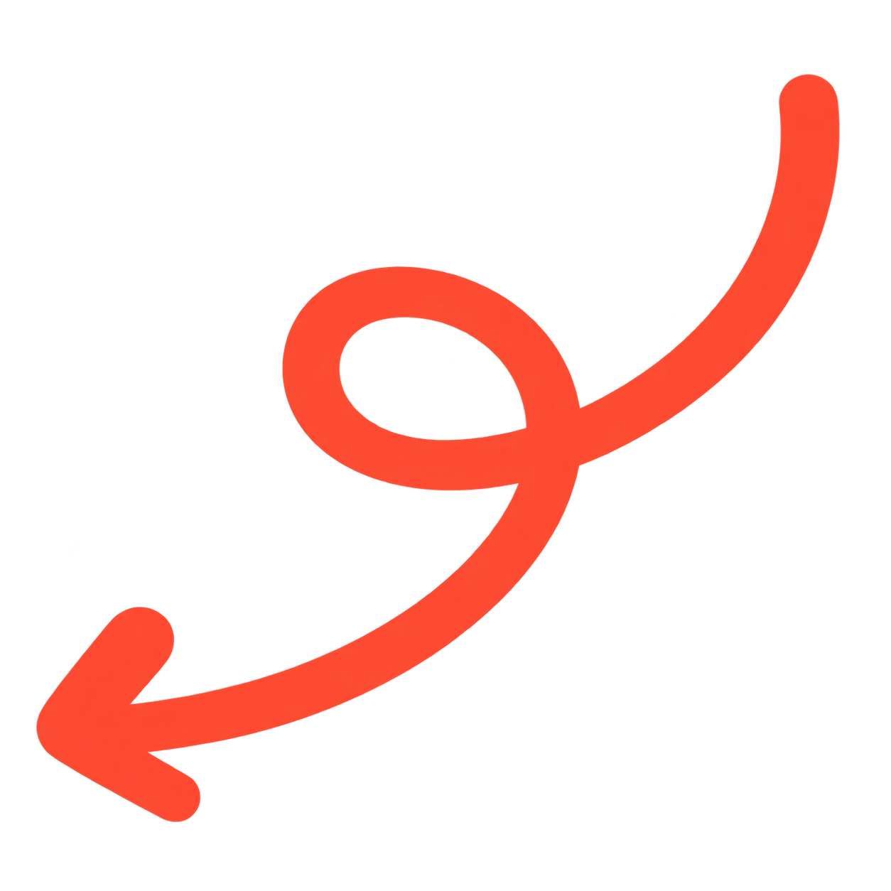A red and yellow 3D arrow curving upward and to the right.