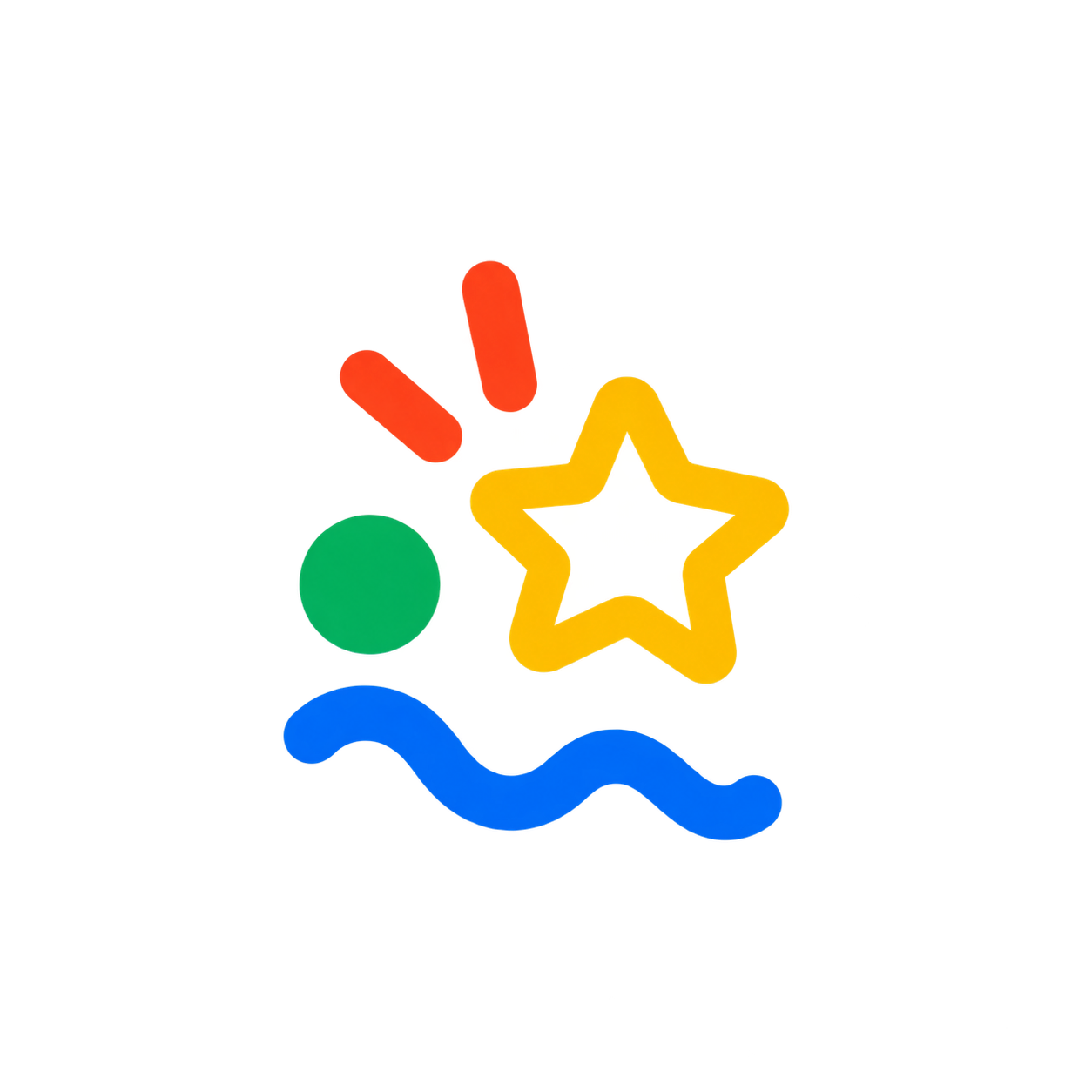Colorful graphic with a yellow star, red exclamation marks, green circle, blue wave, and a pink rectangle on a black background.