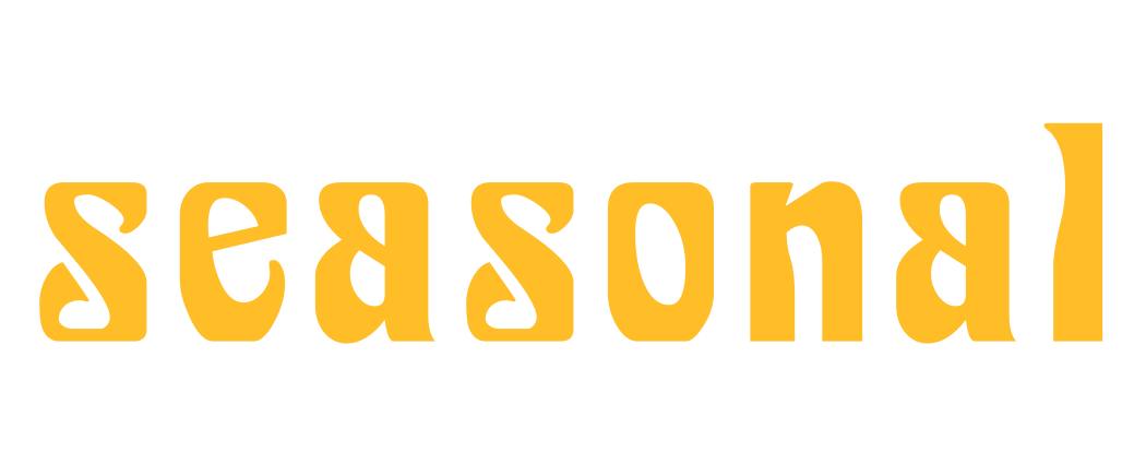 Stylized text reading "seasonal" in bold yellow text on a black background.