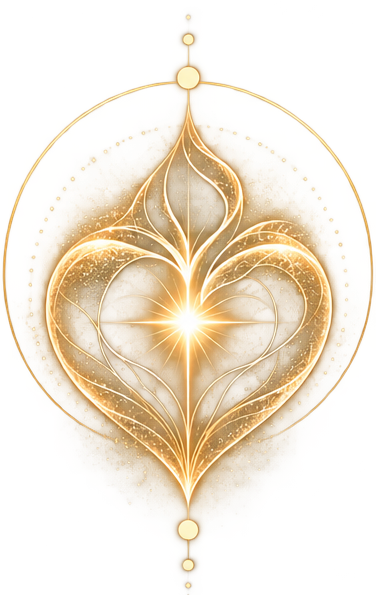 A glowing golden heart with intricate light patterns inside, designed like a Christmas ornament.