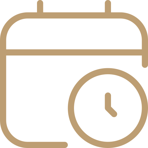 Icon of a calendar with a clock inside it.
