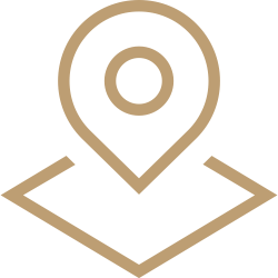 A simple line drawing of a map pin on a map.