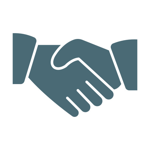 Graphic of a handshake icon representing agreement or partnership.