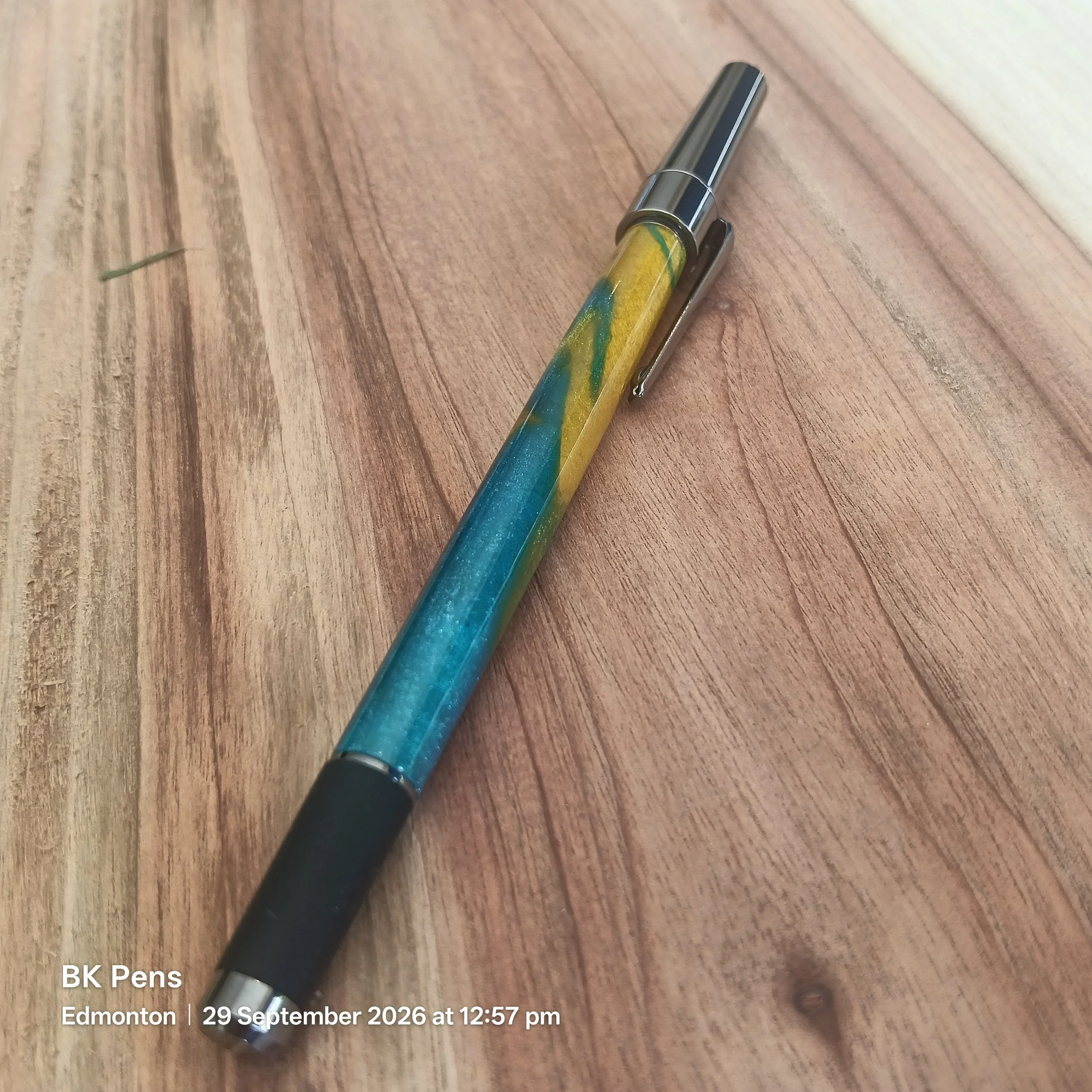 bk pens handmade icon pen blue yellow acrylic bic