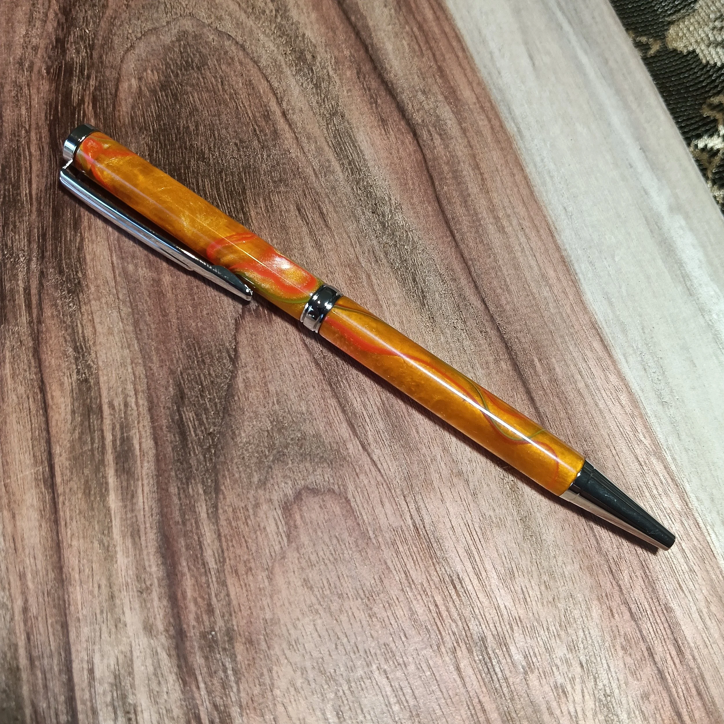 bk pens handmade pen slimline twist orange swirls acrylic