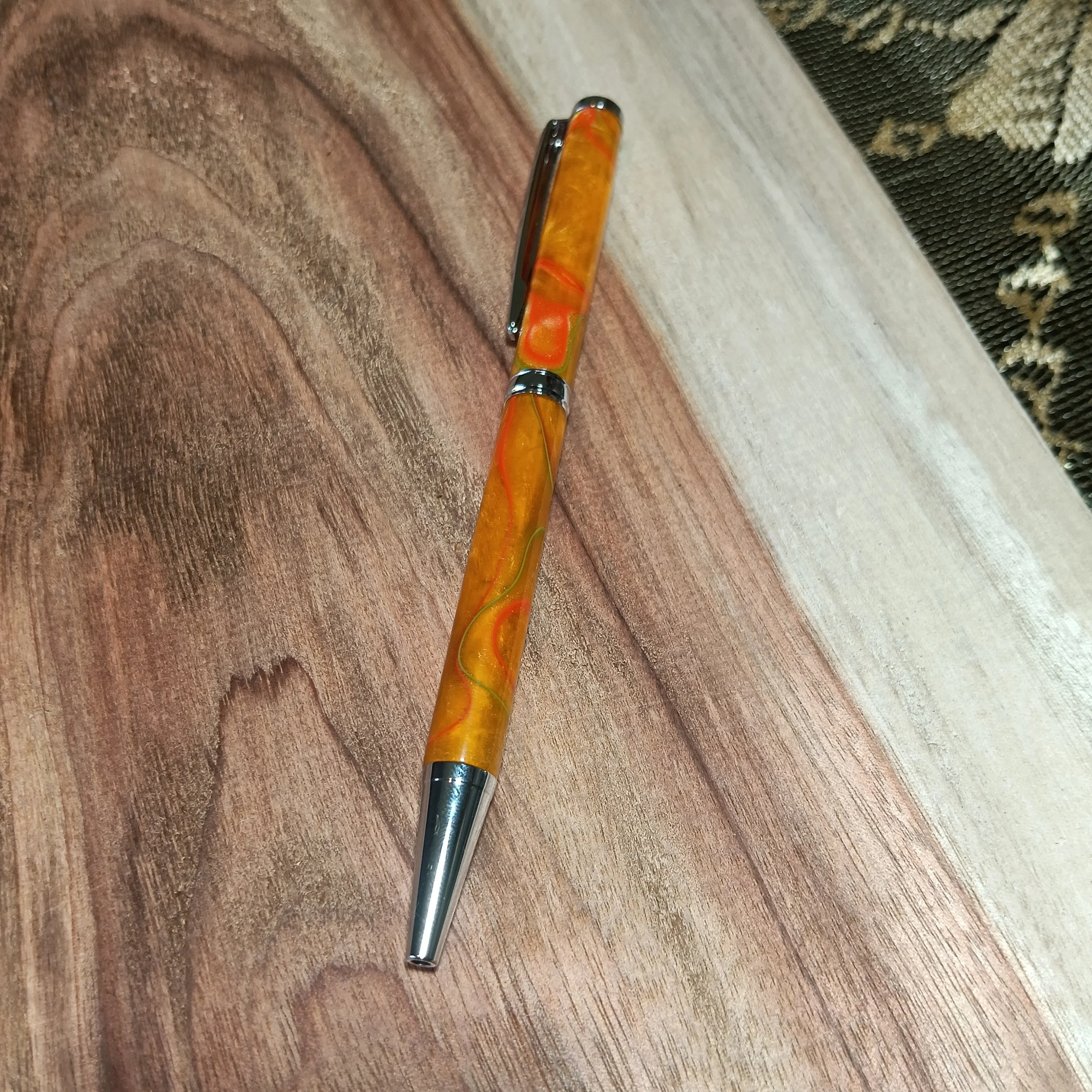 bk pens handmade pen slimline twist orange swirls acrylic