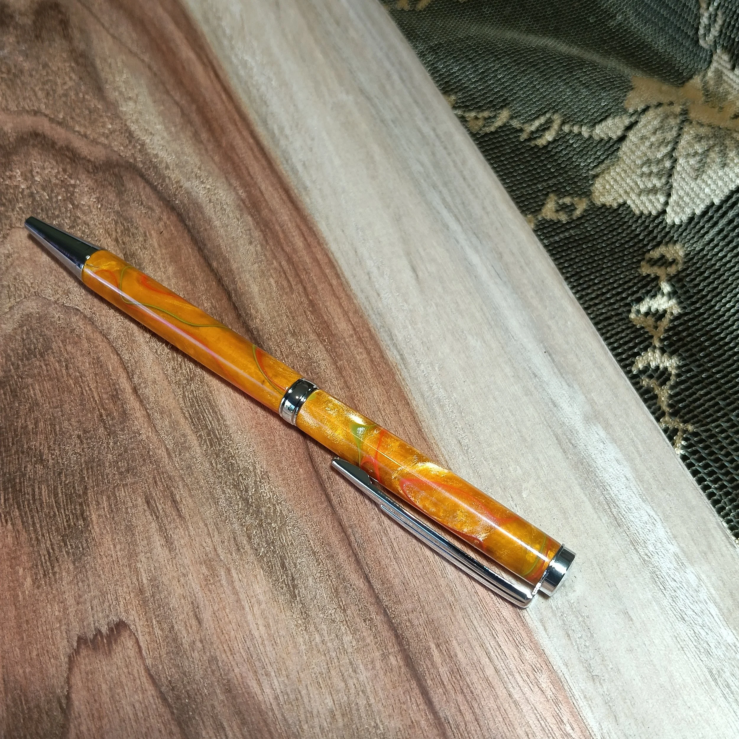 bk pens slimline twist pen handmade orange swirled acrylic