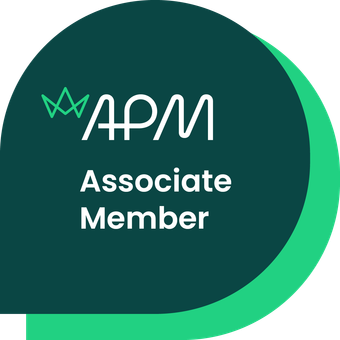APM Associate Member badge with green and white design.