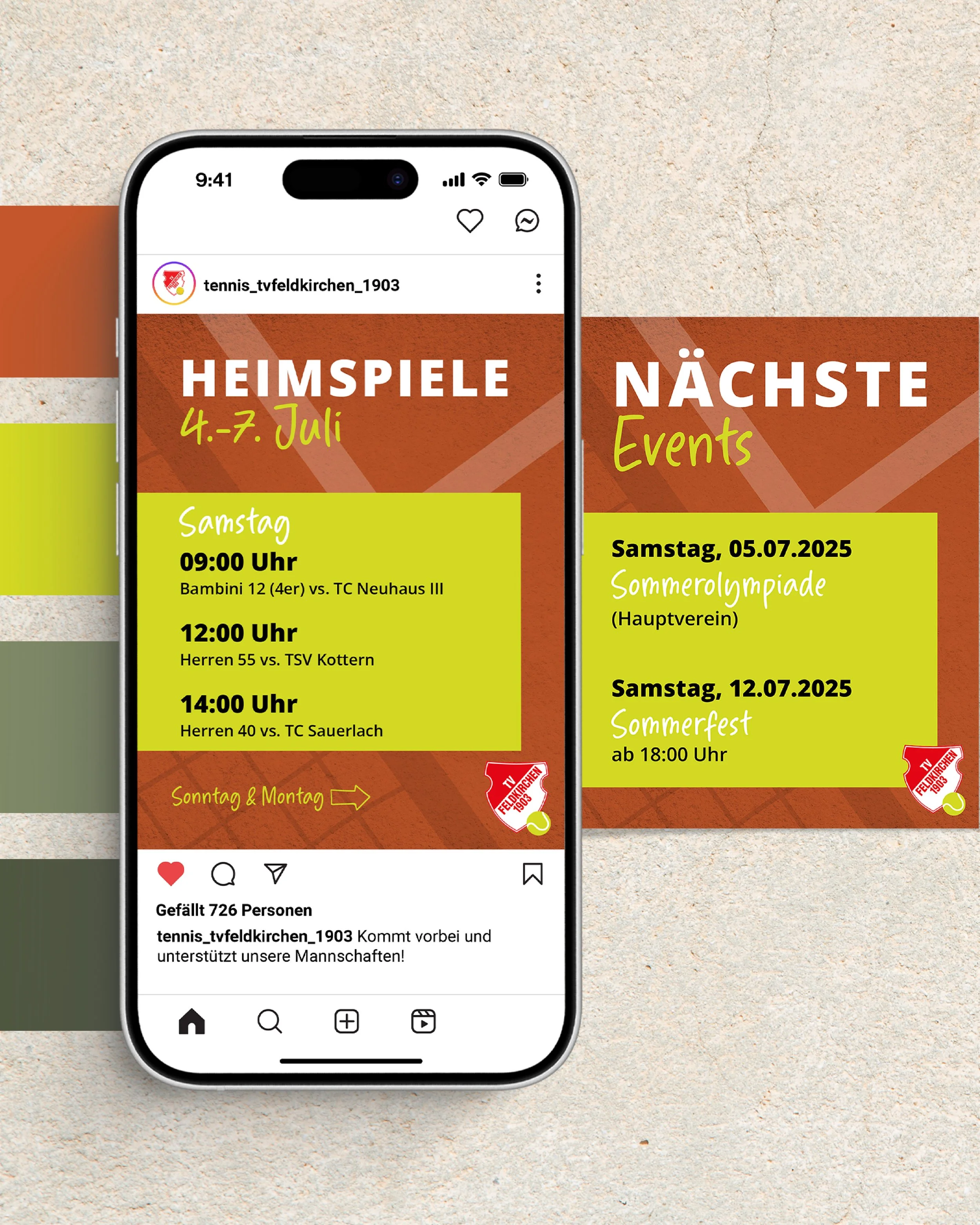 Einblick in einen gestalteten Social Media Auftritt mit einem einheitlichen Design für einen Verein aus der Region.