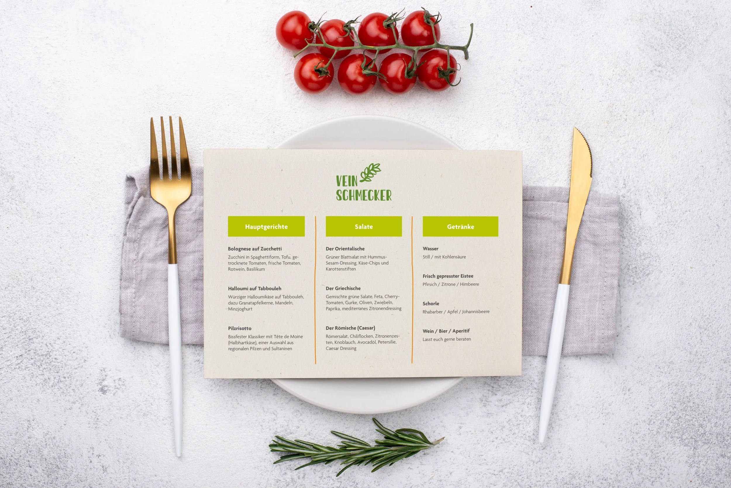 Gestaltete Speisekarte für einen Gastronomiebetrieb in der Region München.