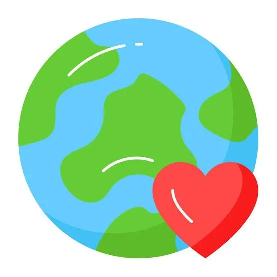 Illustration of Earth with a red heart in the bottom right, symbolizing love for the planet.
