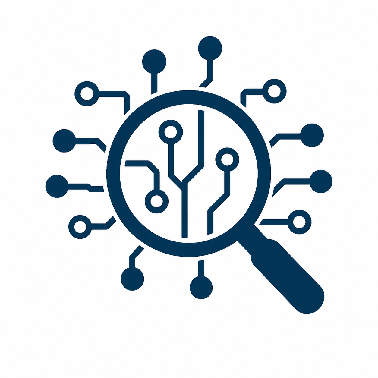 A digital illustration of a magnifying glass focusing on a circuit board, symbolizing technology analysis or cybersecurity investigation.