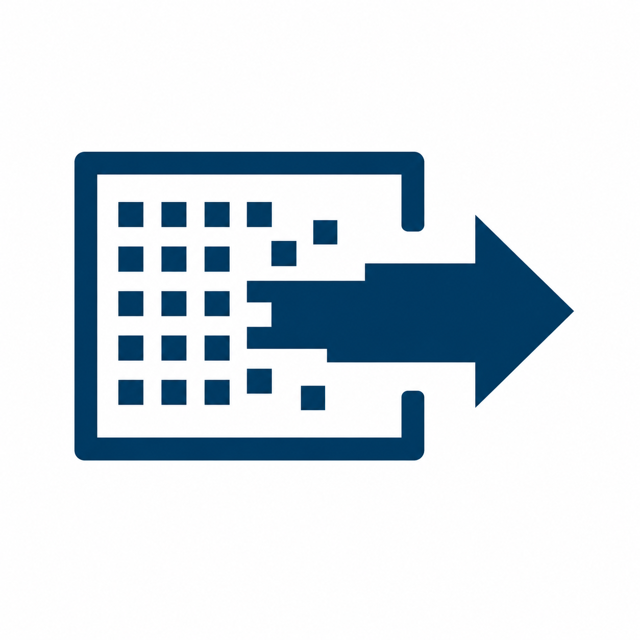 Icon of a computer monitor with pixelated display and an arrow pointing to the right.