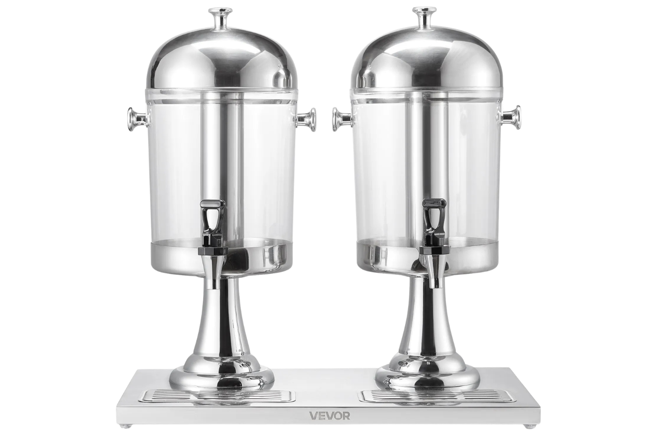 Distributeur de boissons en métal inox avec deux réservoirs verticaux et robinets, marque VEVOR
