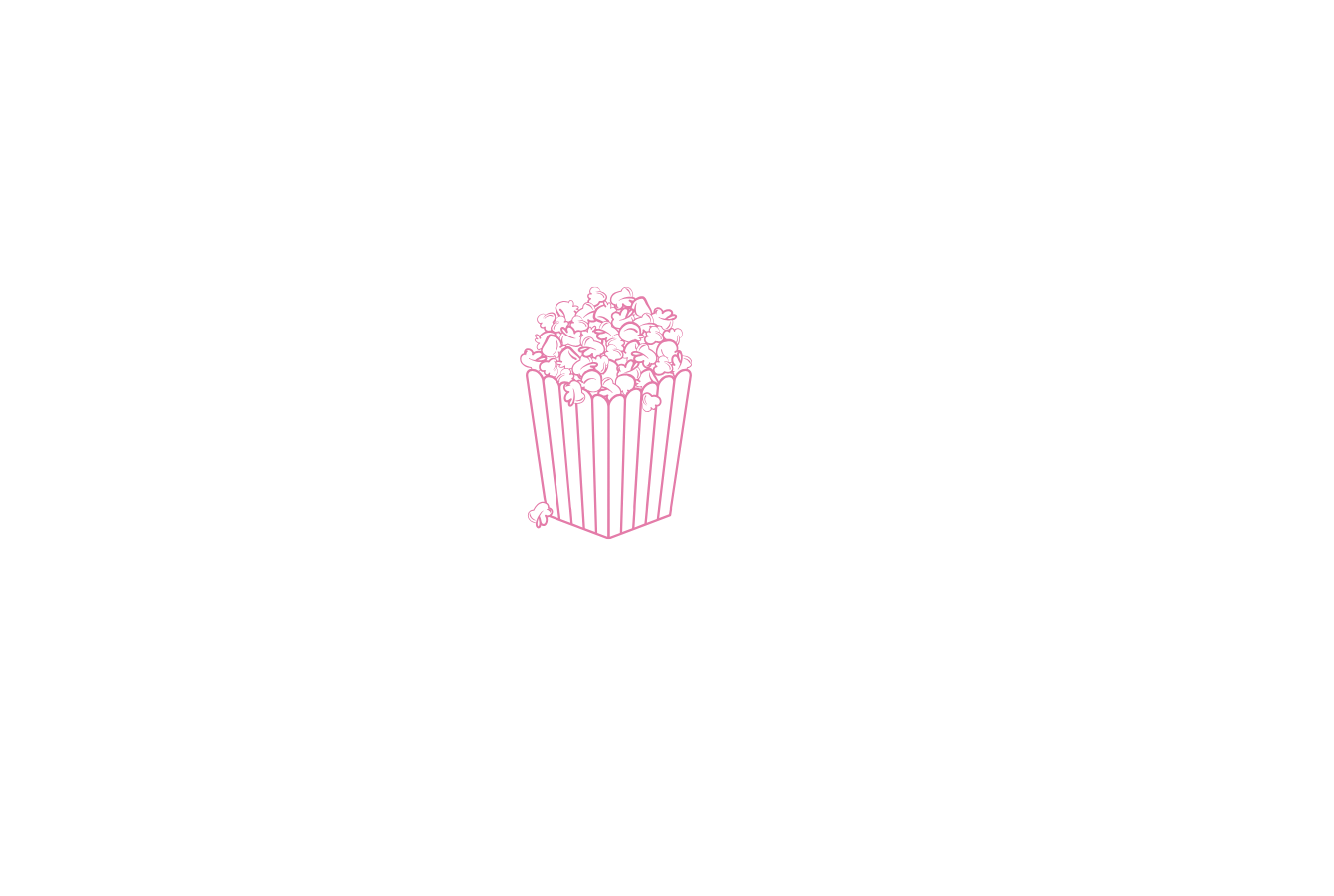 Un schéma d'une boîte à popcorn rose, vue en 3D, avec un fond noir.