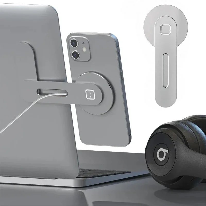 Magnetic Laptop Phone Holder – Slim Foldable Monitor Side Mount