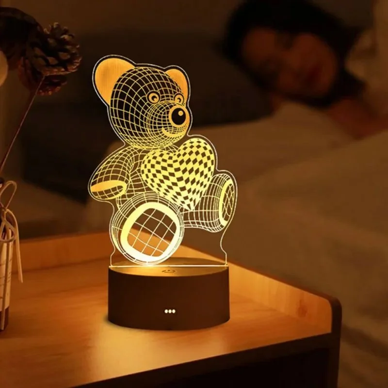 3D Bear LED Night Light – Cute Acrylic USB Lamp