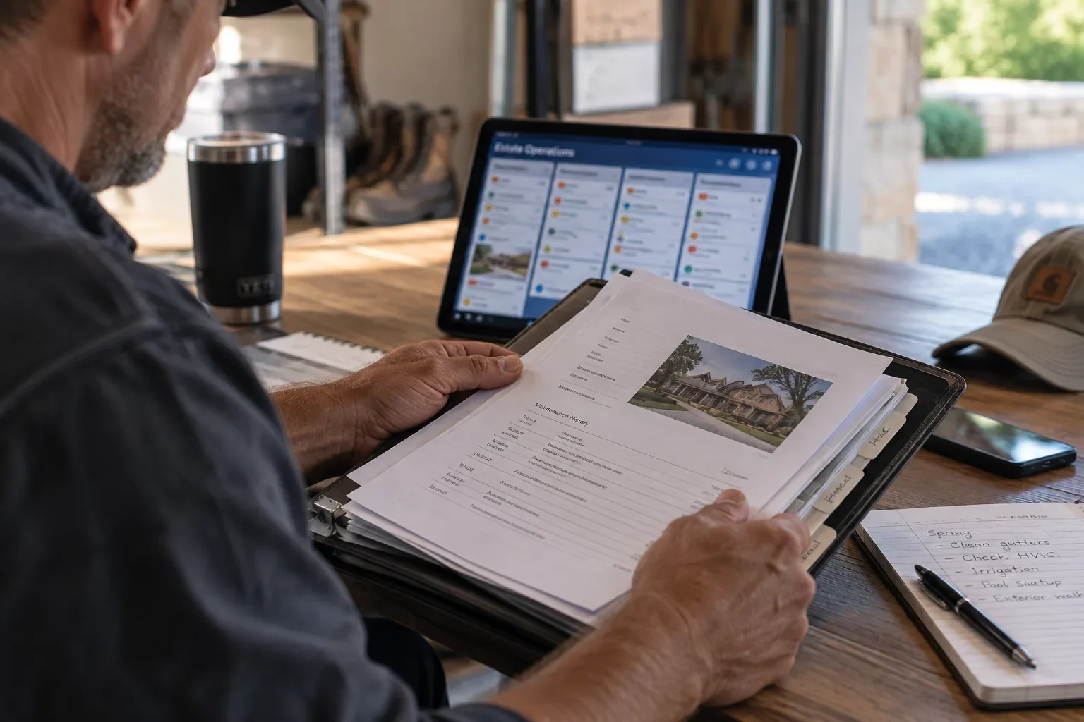 Property maintenance records and estate documentation organized for ongoing management.