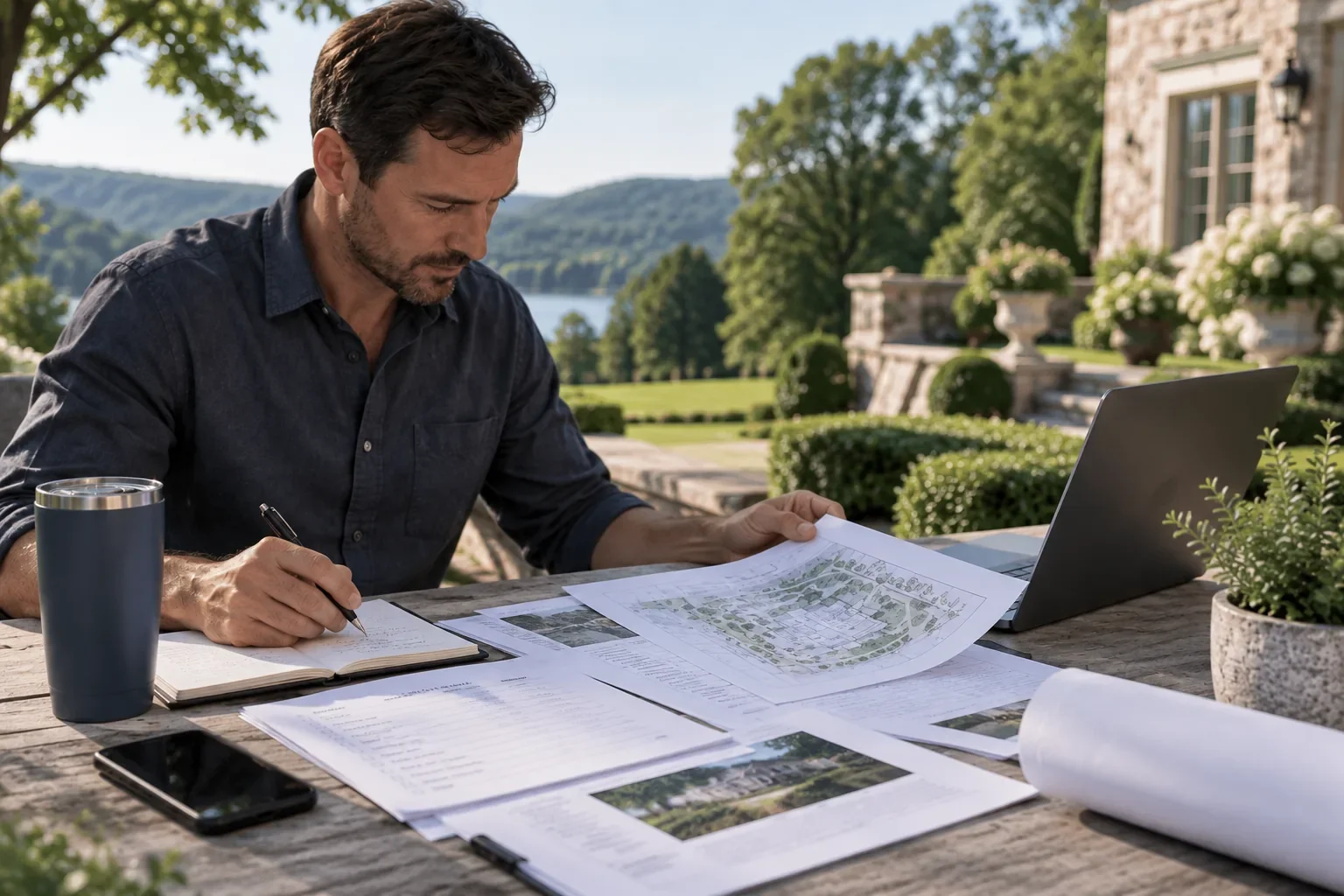 Estate maintenance planning and property records being reviewed at a Hudson Valley property.