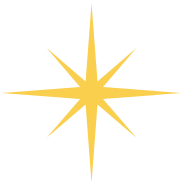 Gold starburst icon with a central circle and radiating points in various lengths.