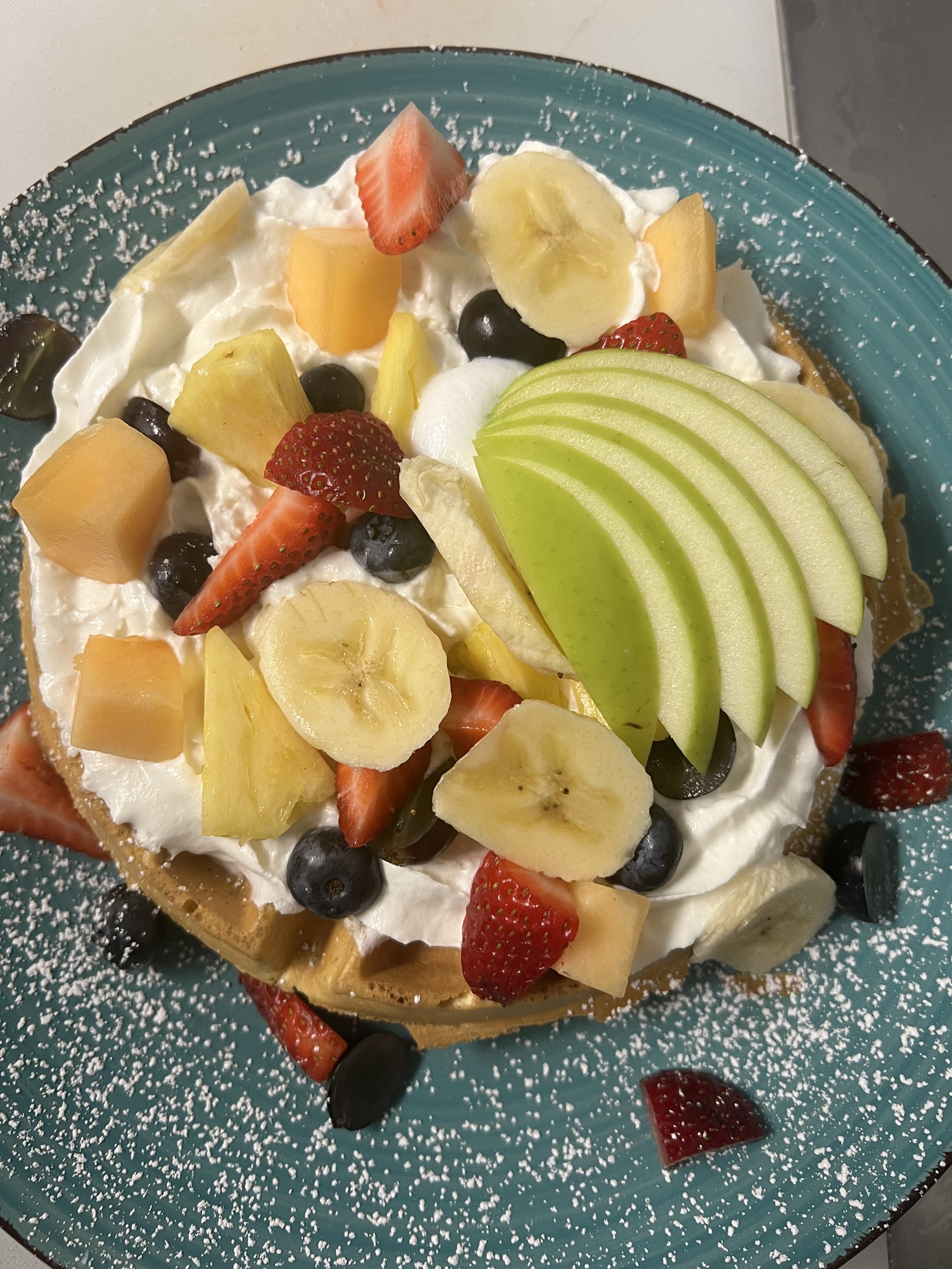Fresh fruit tart with strawberries, blueberries, pineapple and cantaloupe at Royal Diner