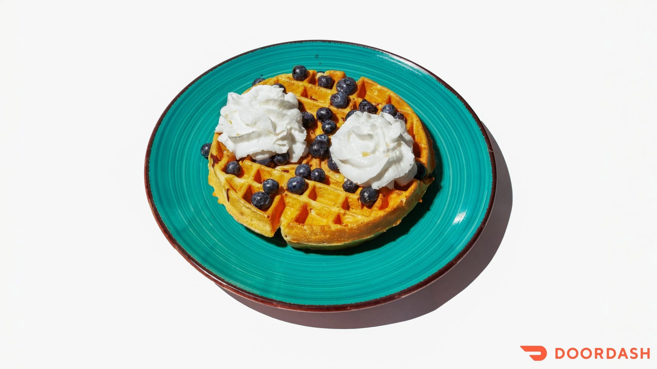 Belgian waffle with whipped cream and blueberries at Royal Diner, West Brattleboro VT