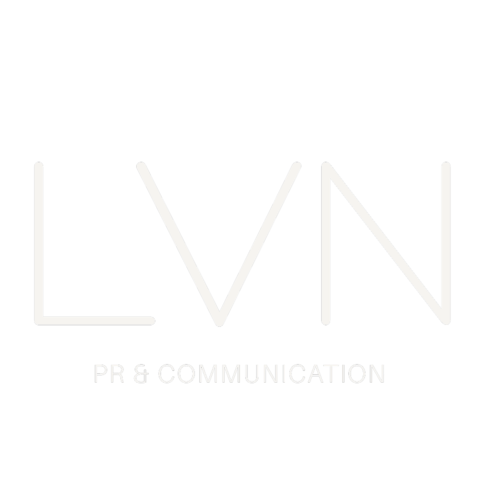 LVN PR and communication company logo with black background and white text.