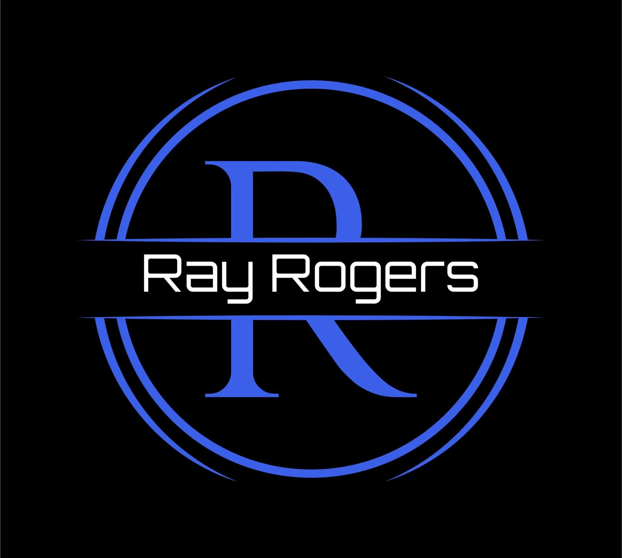 A logo for Ray Rogers featuring a blue neon-style outline of a dome with a stylized 'R' and 'R' inside, with the text 'Ray Rogers' below.