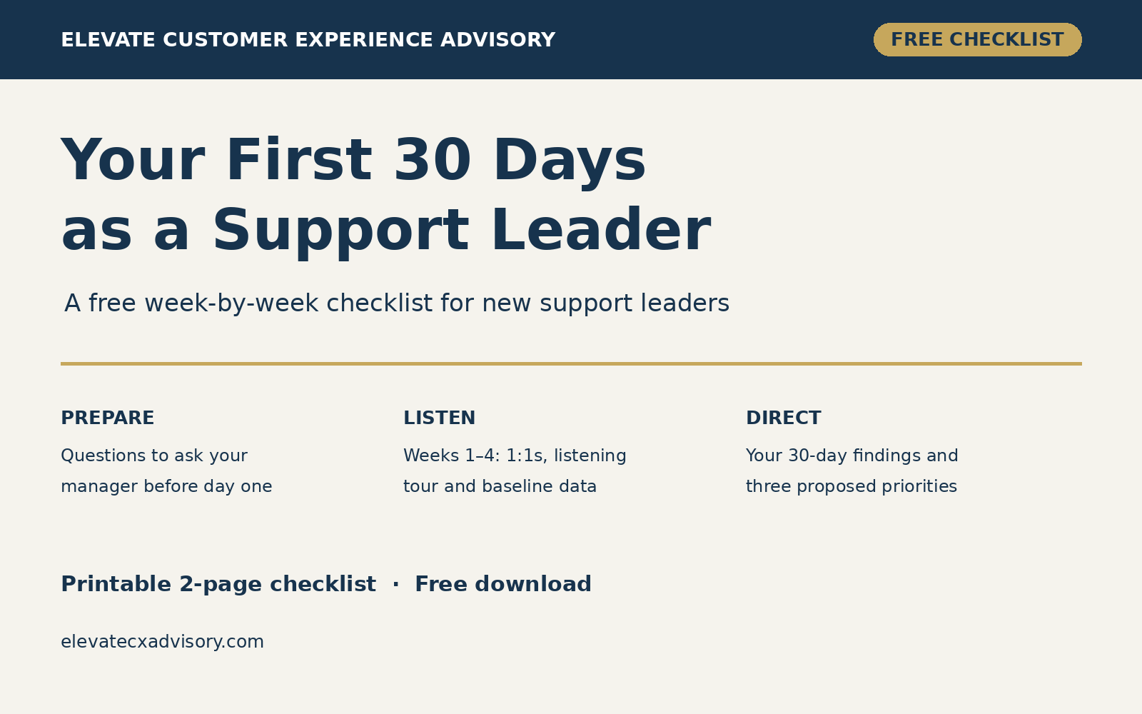 Your First 30 Days as a Support Leader — Free Checklist