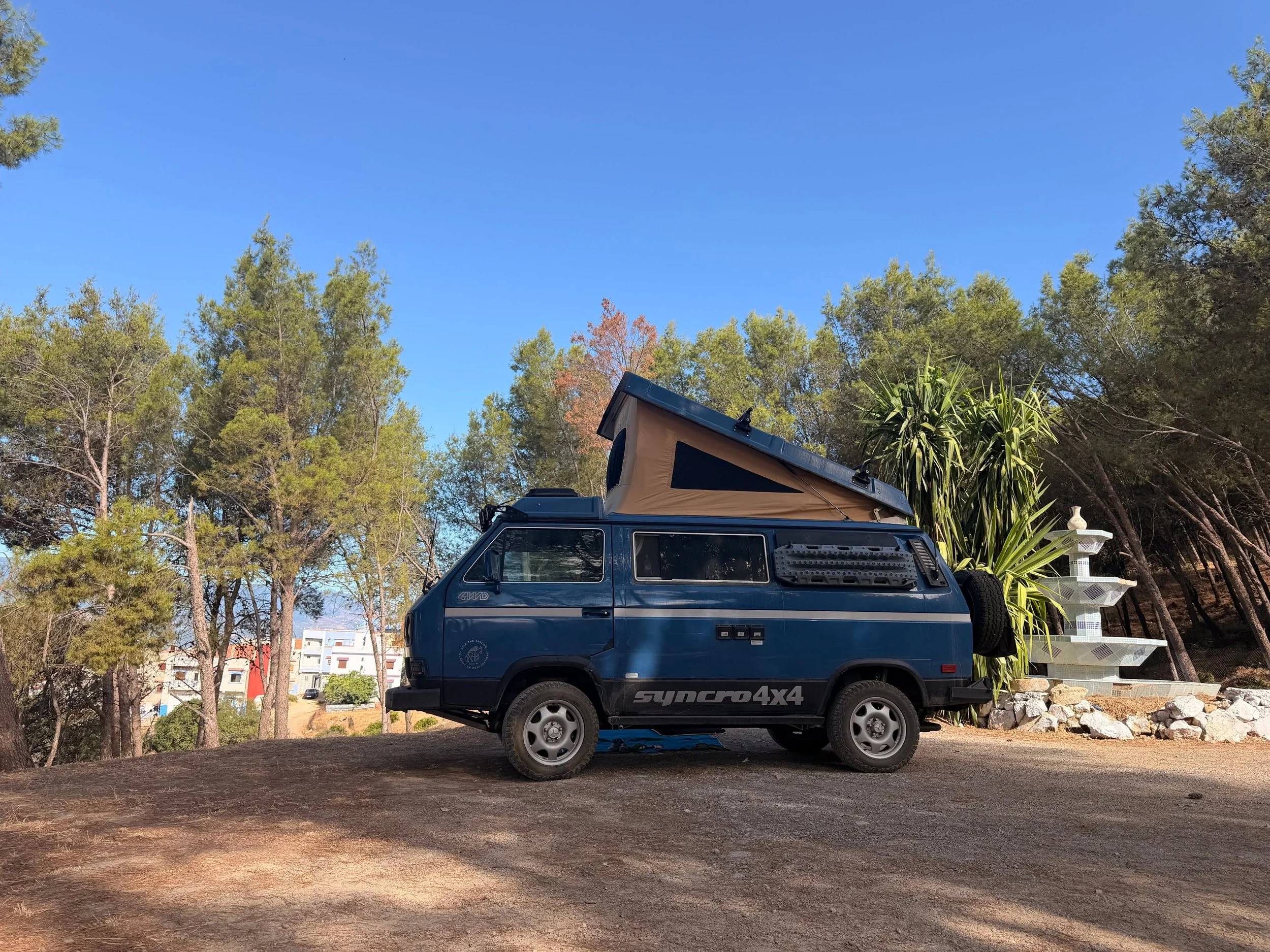The beautiful blue city of Chefchaouen, Morocco. This would be our last stop before boarding the Ferry for Europe with the van at the port at Tangier Med.