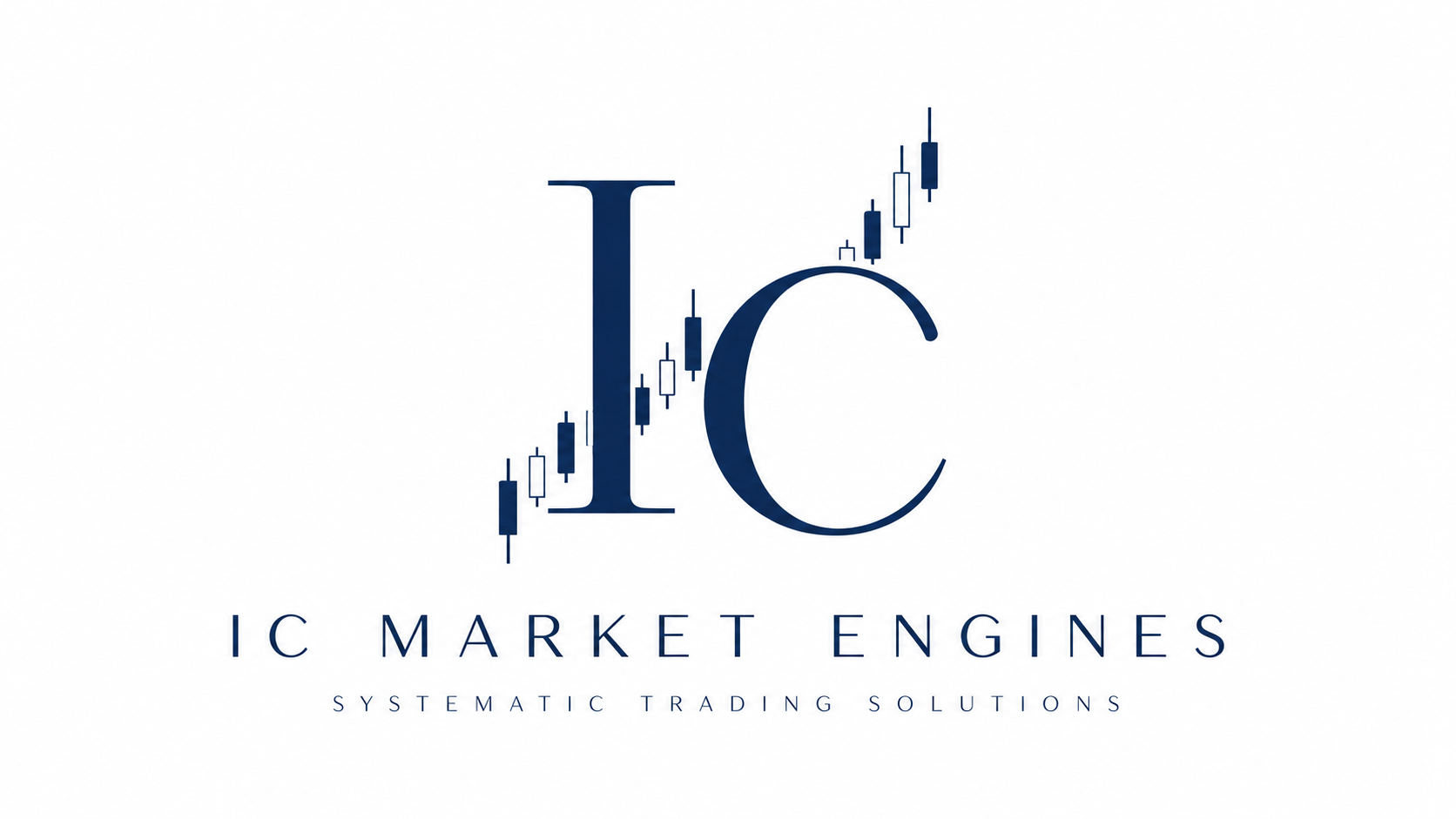 Logo for IC Market Engines featuring a large, stylized 'I' and 'C' with candlestick chart patterns, and the text 'IC MARKET ENGINES' and 'SYSTEMATIC TRADING SOLUTIONS' underneath.