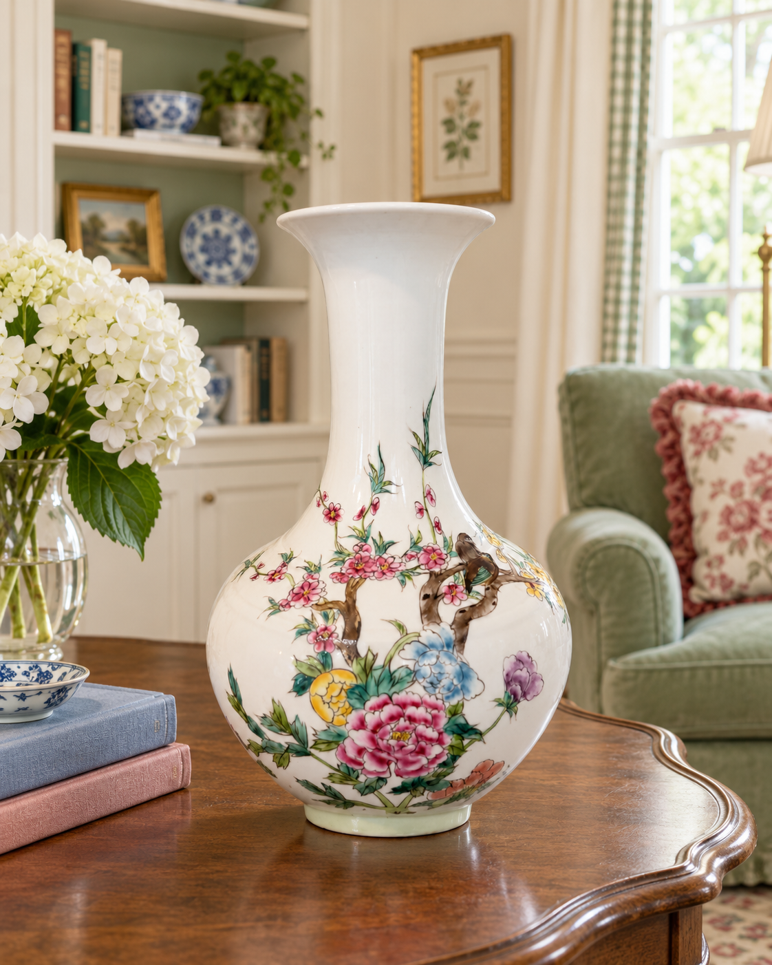 Chinoiserie Famille Rose Style Porcelain Vase with Birds & Flowers