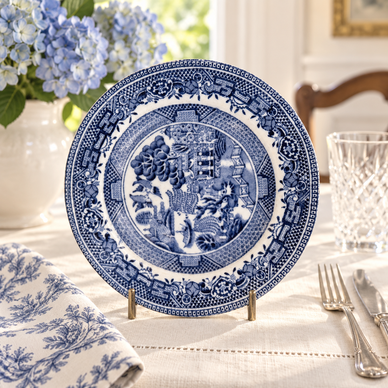 Royal Venton Ware Blue Willow plate  detailed blue border on the English plate.