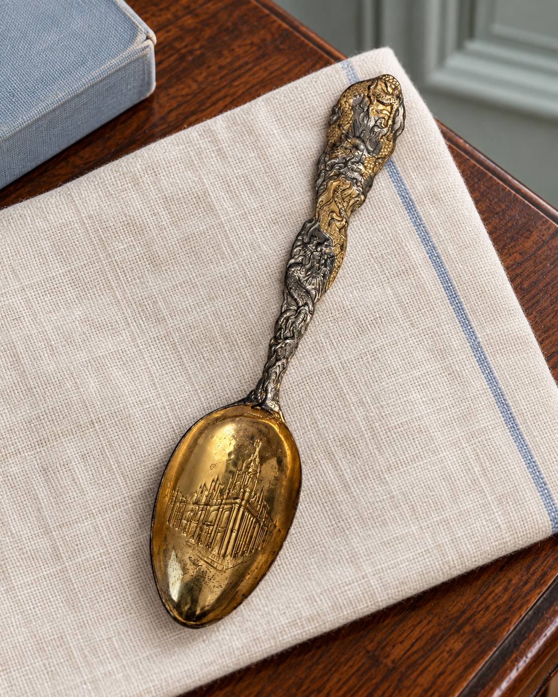 Reverse of the spoon showing the Palace of Electricity, St. Louis World’s Fair, 1904 inscription.