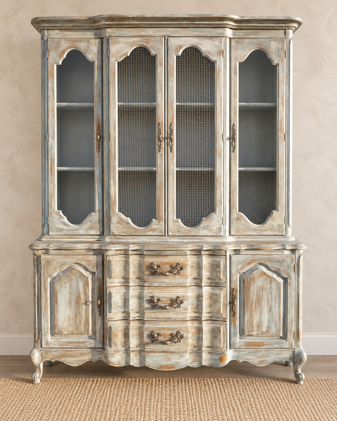 Distressed French Provincial China Cabinet