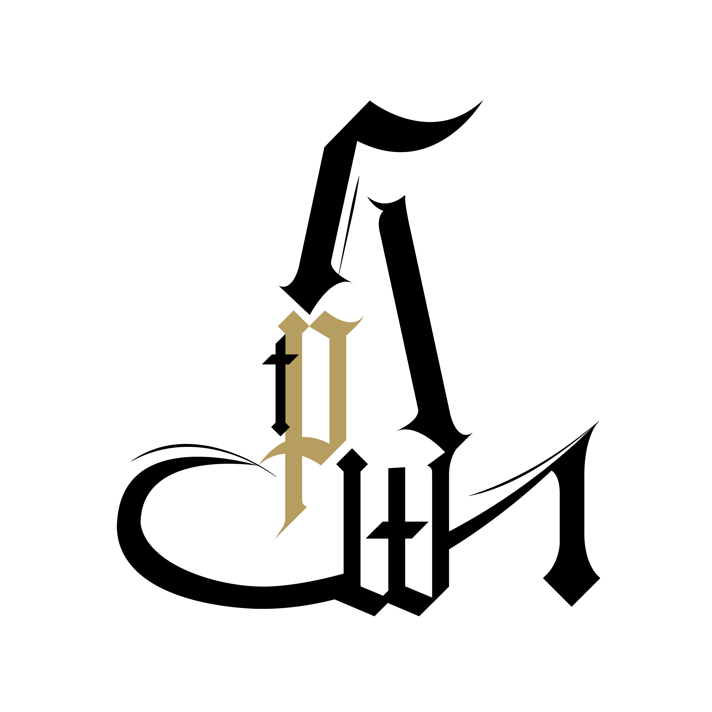 Black background with gold text that says "Thank You" in a fancy font, embellished with gold decorative flourishes.