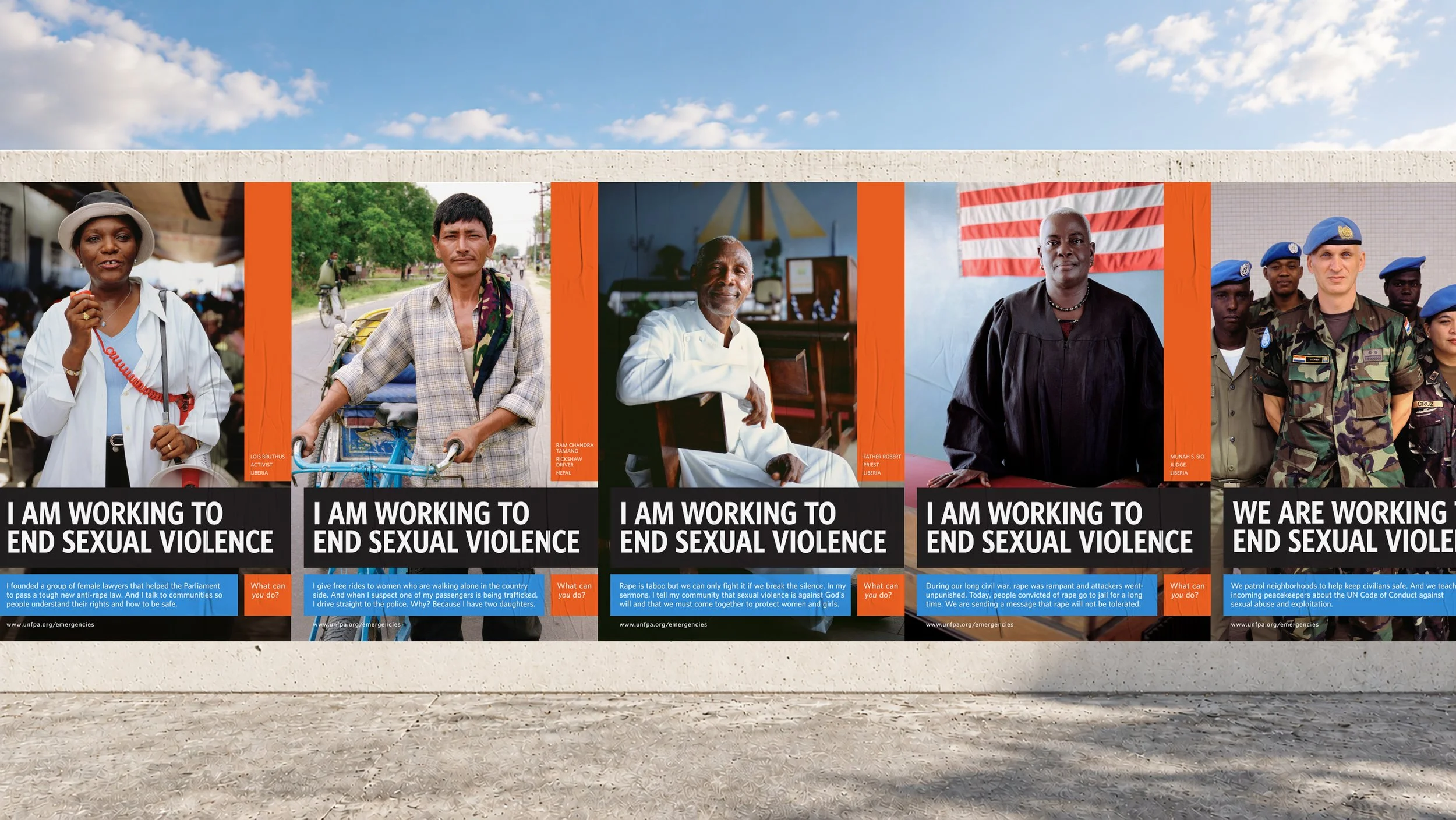 
UNFPA awareness campaign:
A series of posters encouraging people to take action to end sexual violence.