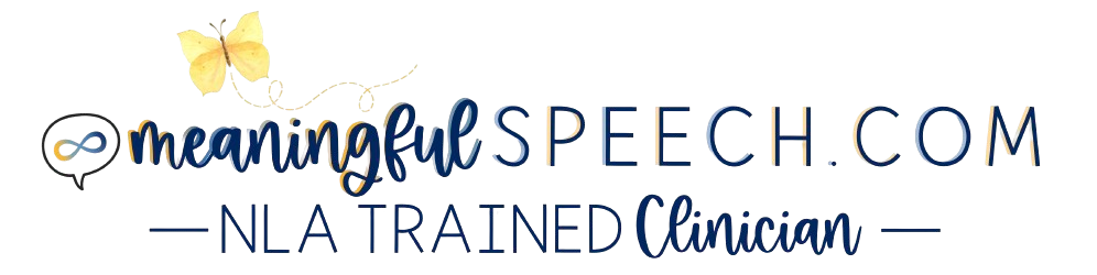 Close-up of a colorful logo for 'MeaningfulSpeech.com' with butterfly graphics.