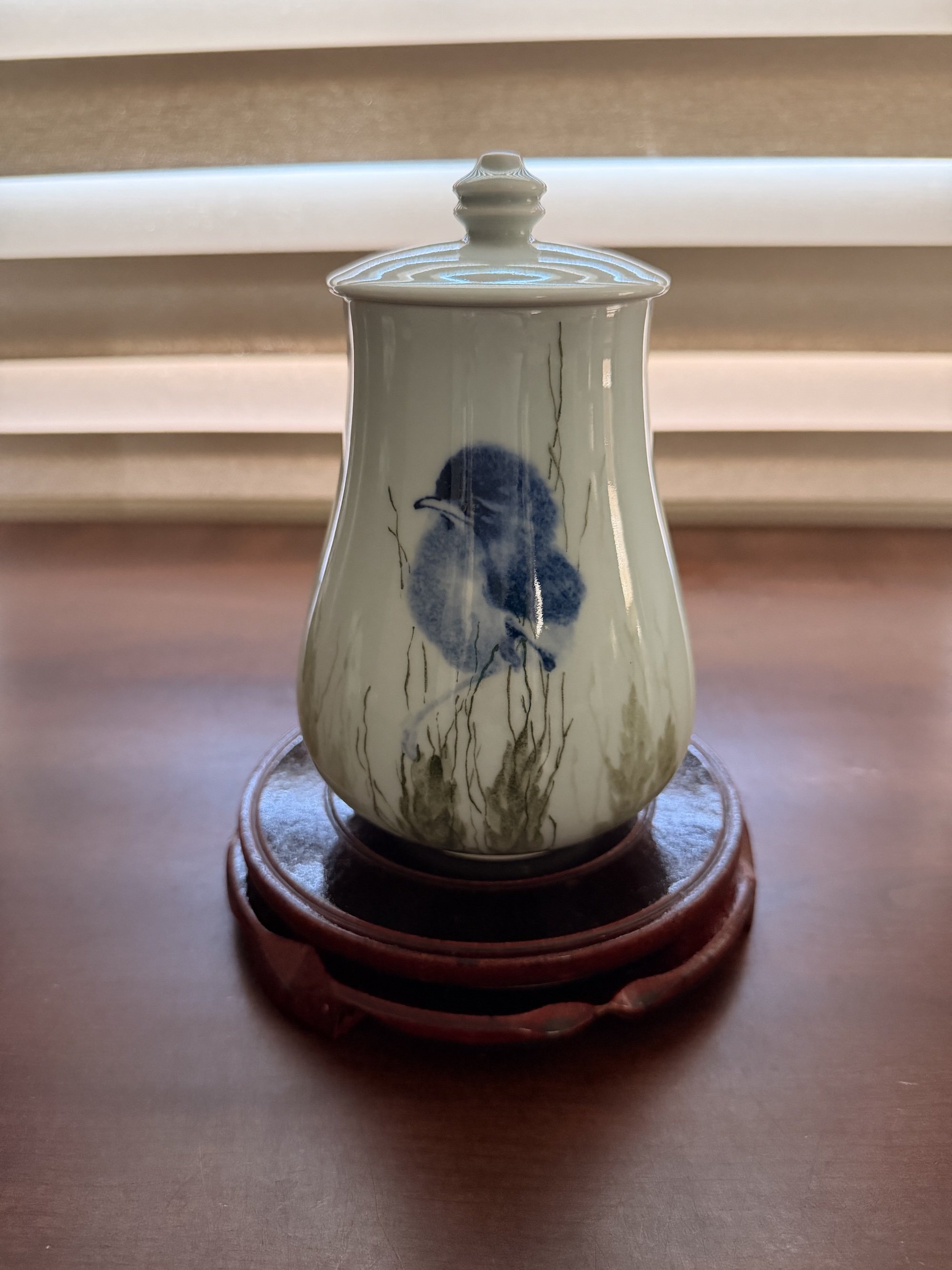 Lidded Jar featuring a bird