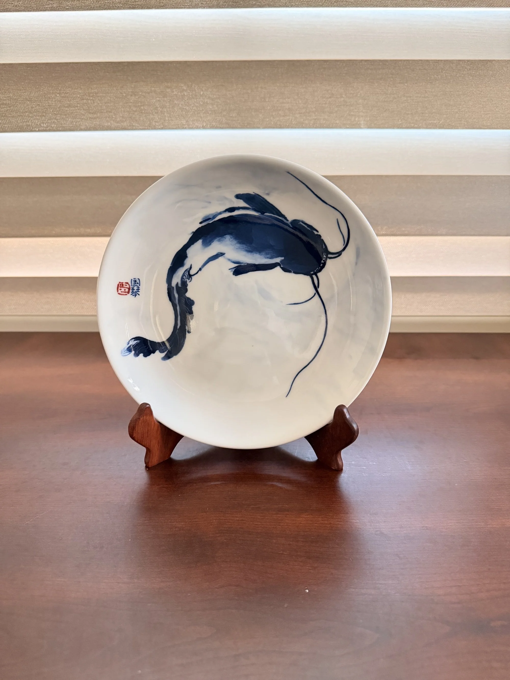 Hand-Painted Koi Fish Ceramic Dish
