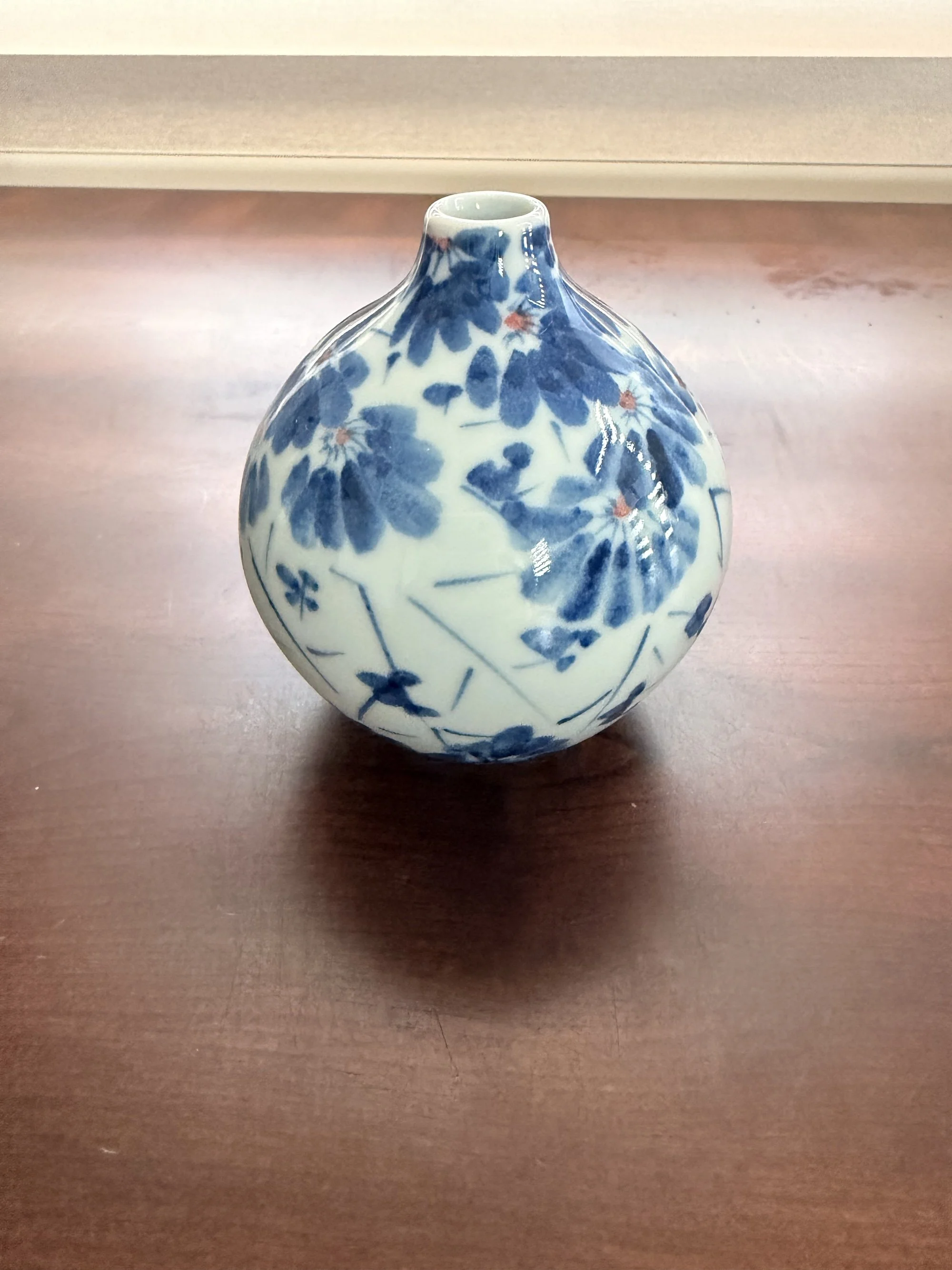 Elegant Blue Floral Ceramic Vase
