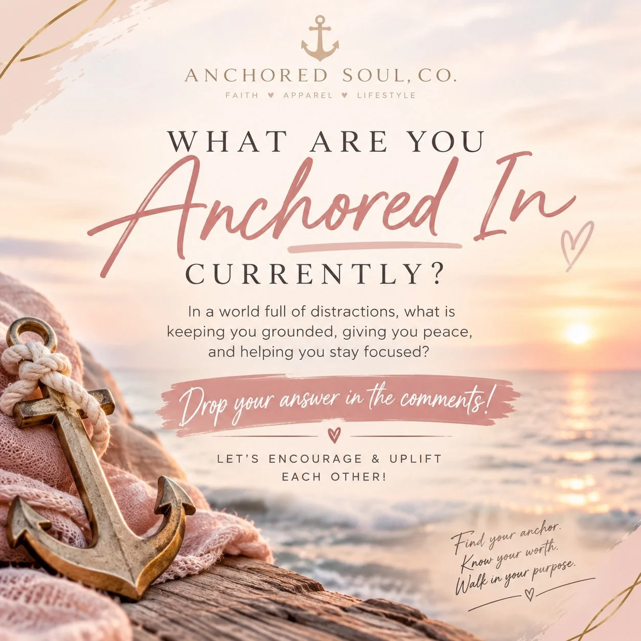 ⚓️ WHAT ARE YOU ANCHORED IN? 🤍✨
Life has a way of pulling us in a million different directions. Sometimes we have to pause, take a deep breath, and ask ourselves:
&ldquo;What is keeping me grounded right now?&rdquo;
Maybe you&rsquo;re anchored in Go
