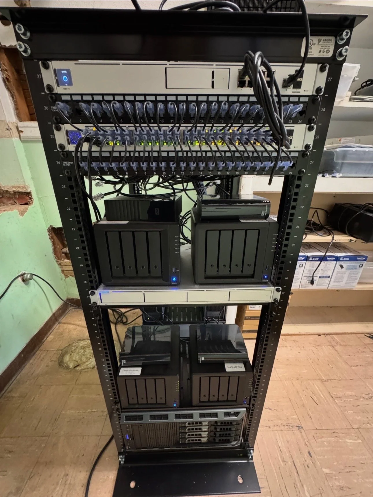 Commercial network rack installation with switches, patch panels and structured cabling in Norman, Oklahoma